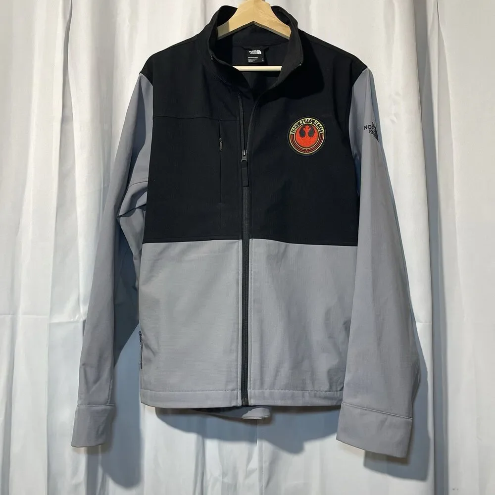 The North Face Castle Rock Jacket Mens L Black Gray Zip Soft Shell Rebel Allianc
